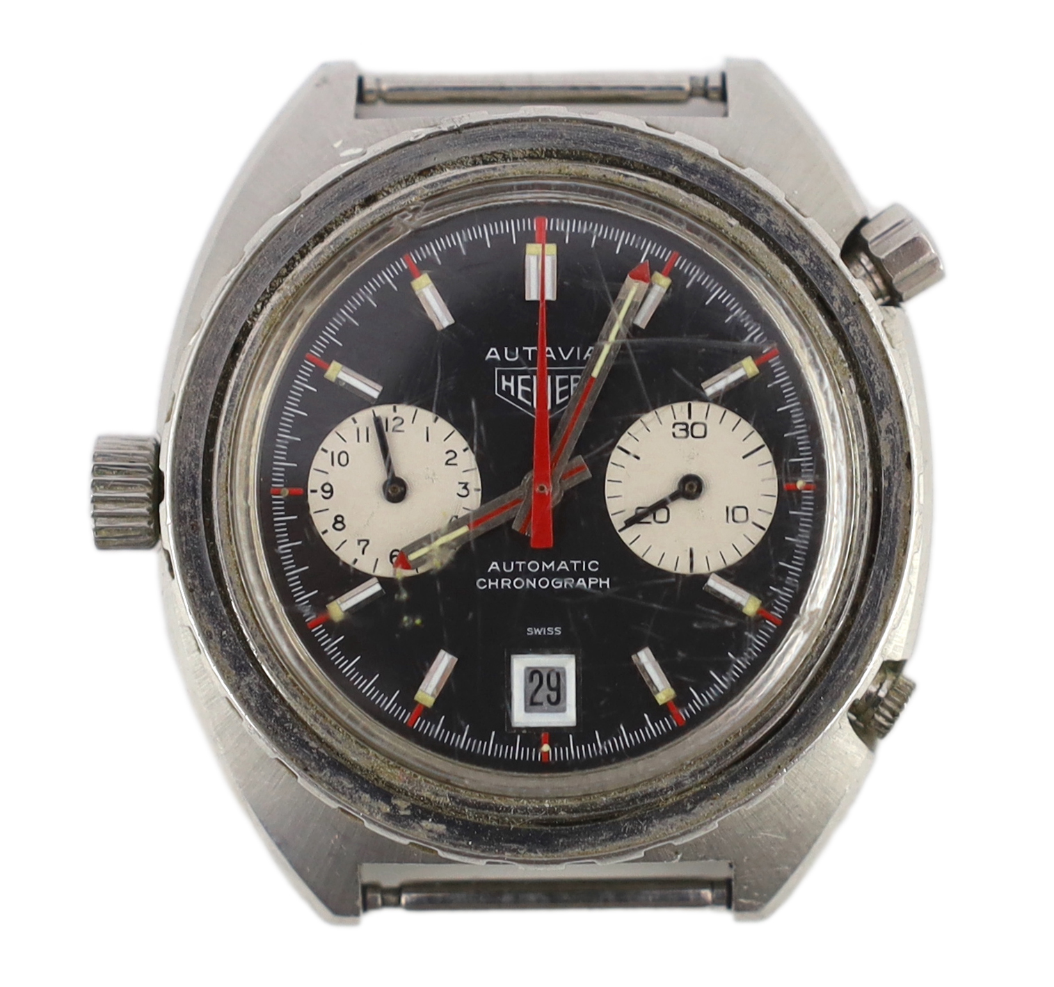 A gentleman's 1960's stainless steel Heuer Autavia automatic chronograph wrist watch